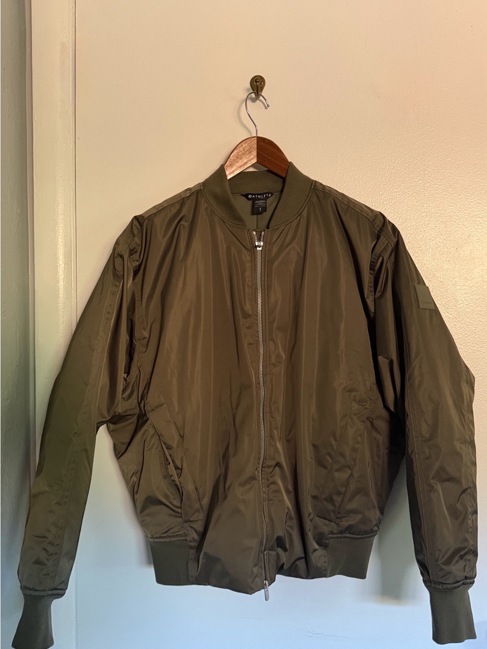 Athleta Olive Green Sateen Bomber Jacket Small